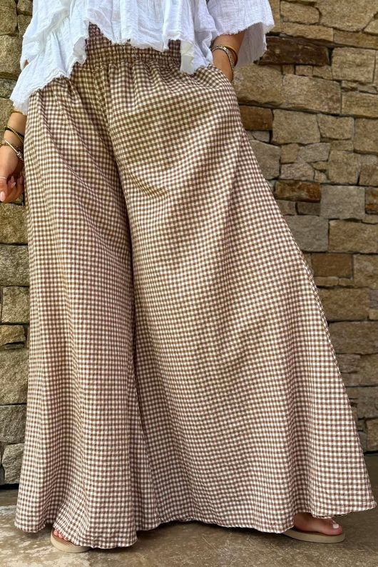 Arbi Gingham Palazzo Pant Hazelnut